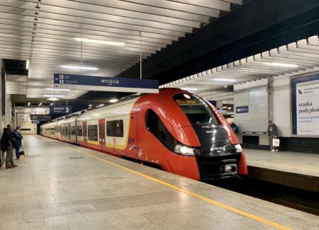 Train at Warszawa Srodmiescie railway station Poland 2019