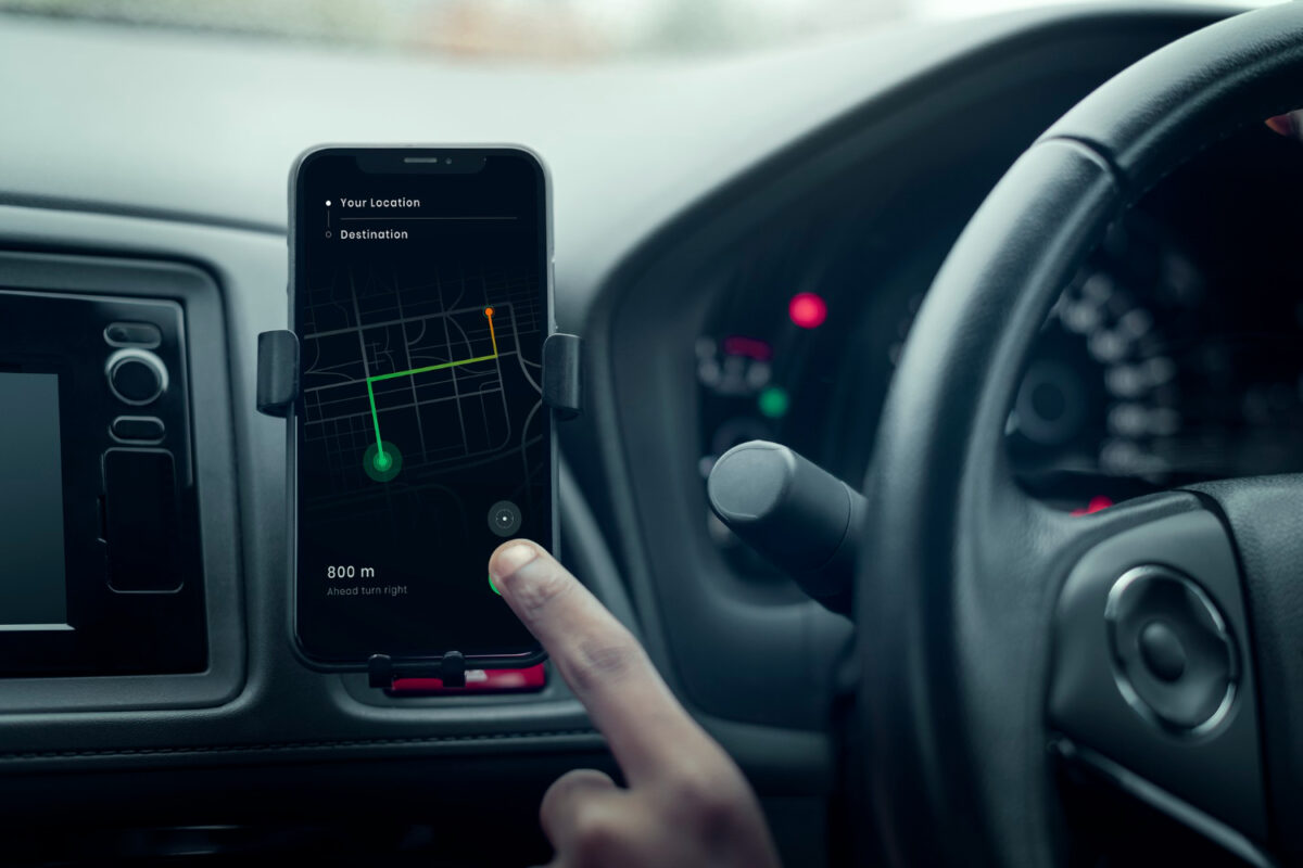 gps navigation system on a phone in a self driving car