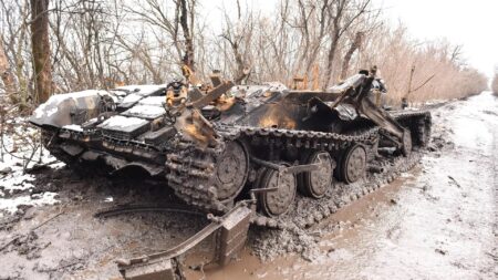 Zniszczony ukrainski czolg