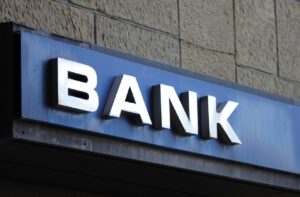 stock photo bank sign