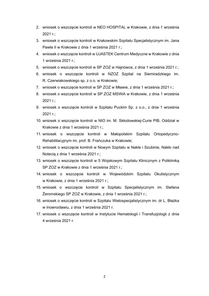 MINISTERSTWO ZDROWIA NA NASZ WNIOSEK ZLECA KOLEJNE KONTROLĘ W SZPITALACH 2 Pismo do RPP wnioski o wszczecie kontroli 2
