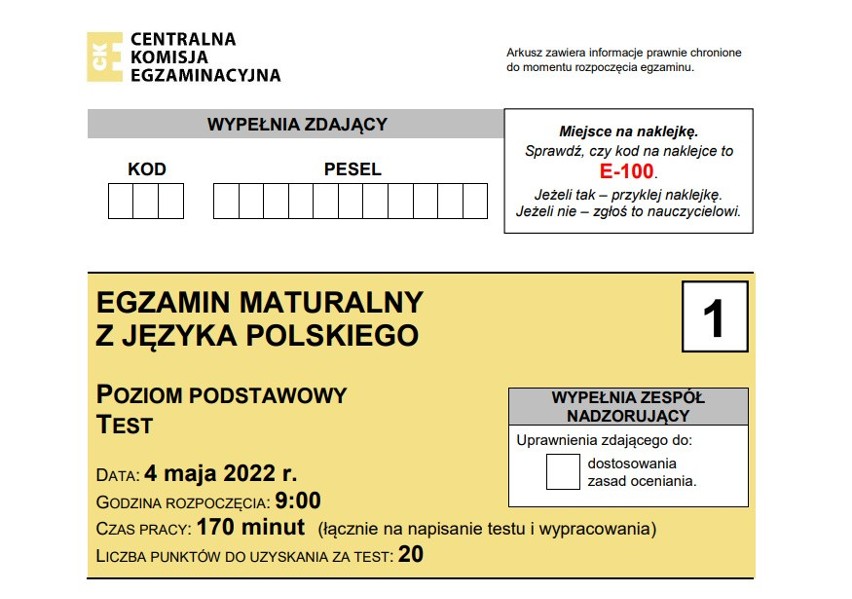 Matura 2022. Język polski, poziom podstawowy. ARKUSZE CKE, ODPOWIEDZI, TEMATY ROZPRAWEK. Co było maturze z polskiego 4.05.2022? 1 mat1
