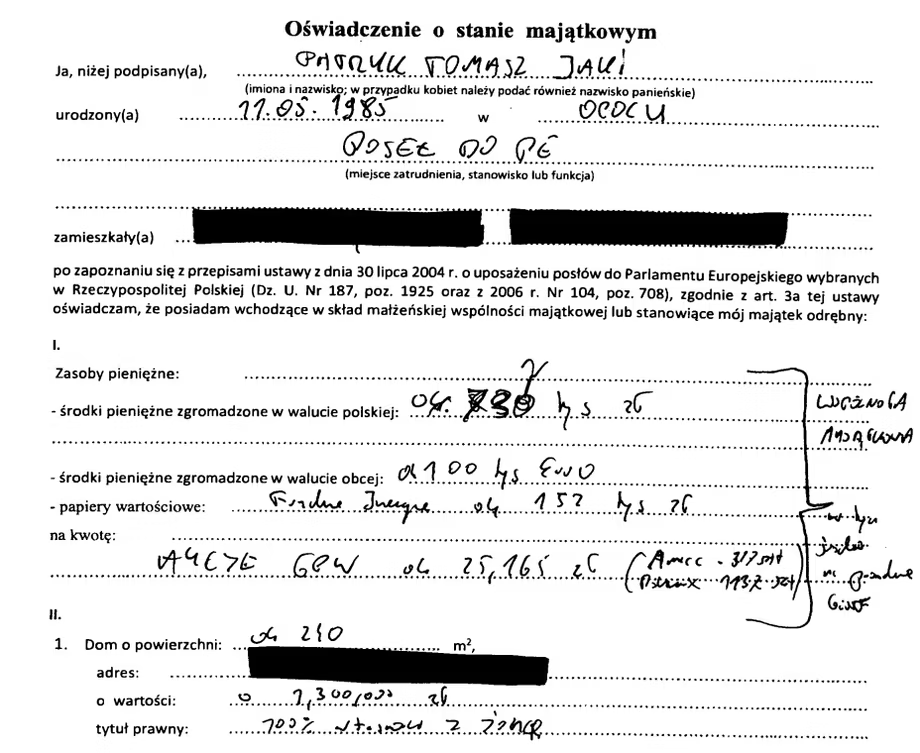 Zagadkowe Oświadczenie Majątkowe Patryka Jakiego: Tajemnicze Nawiasy i Niezrozumiałe Wpisy 1 image 18
