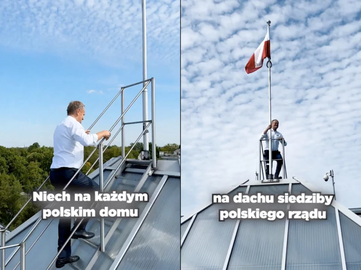 Tusk wszedł dachu KPRM z okazji Dnia Flagi. Internauci ostro skomentowali jego propagandę Tisk dzien flagi